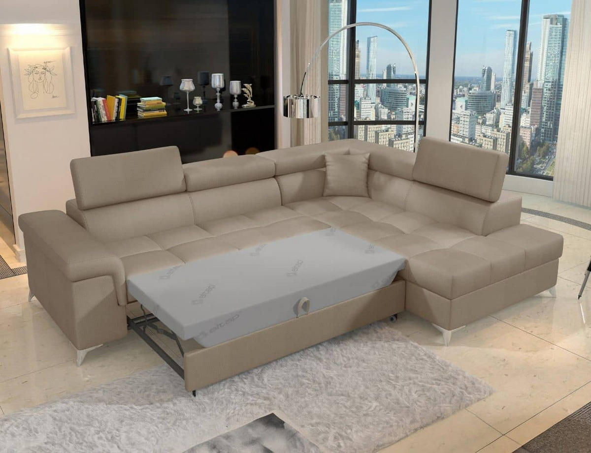 ECKSOFA mit Schlaffunktion und Bettkasten, pflegeleichter Monolith-Stoff - Chromfarben/Braun, Textil/Metall (202/275cm) - Eltap