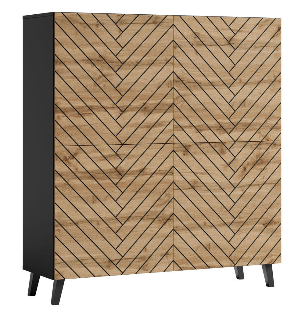 Feldmann-Wohnen Highboard Eiche Wotan, Schwarz 120x128x39 cm