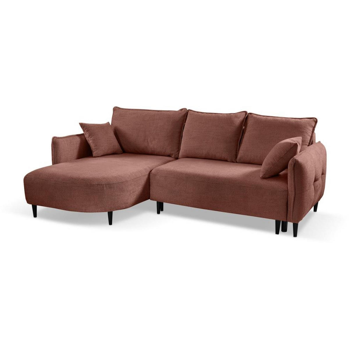 ECKSCHLAFSOFA Sycylia links rot - Rot/Schwarz, Textil (244/165cm) - Beautysofa