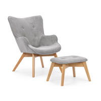 LOUNGESESSEL mit Fußhocker Lenari Hellgrau Cordstoff mit Füßen in Natur - Hellgrau/Naturfarben, Holz/Textil (71/96/86cm) - S-Style Möbel