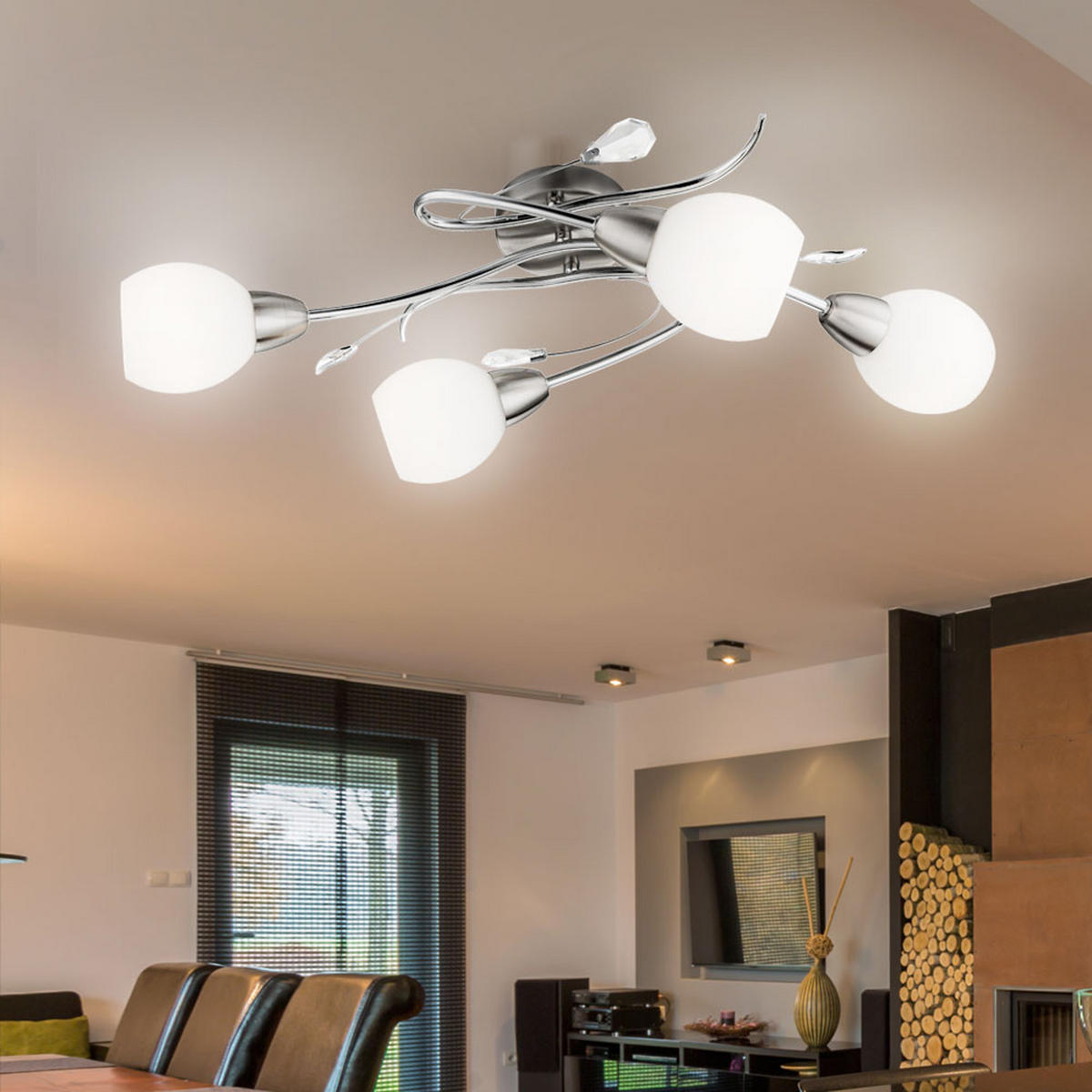 LED DECKENLEUCHTE Metall Silber Kristalloptik - Silberfarben, Glas (70/25/21cm) - Globo Lighting