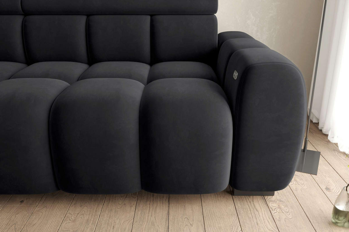 BIGSOFA ALESSIO Velours Schwarz mit elektrischer Sitztiefenverstellung - Schwarz, Kunststoff/Textil (248/77/108cm) - 99rooms