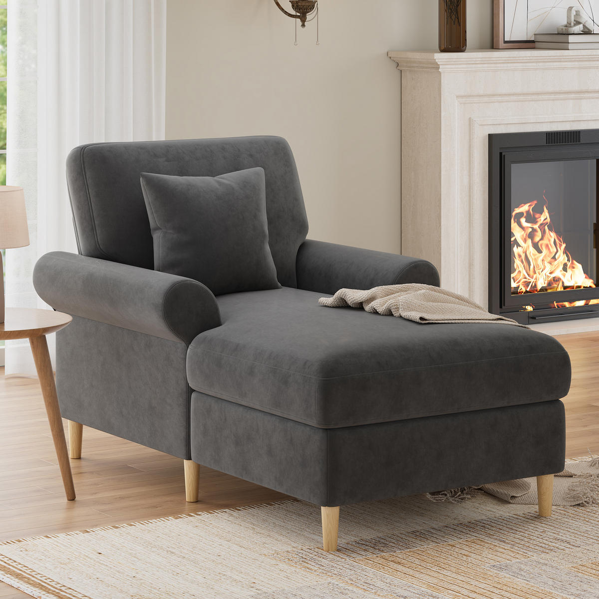 RELAXSESSEL Samt mit Liegefunktion 133/87/90 cm Grau inklusive Kissen - Grau, Kunststoff/Textil (87/90/133cm) - Redom