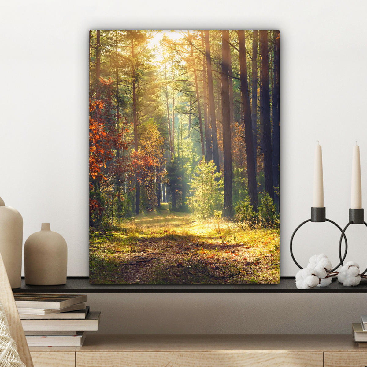 LEINWANDBILD Wald - Herbst - Bäume Room Decor 30x40 cm - Dunkelgrün, Textil (30/40cm) - MuchoWow