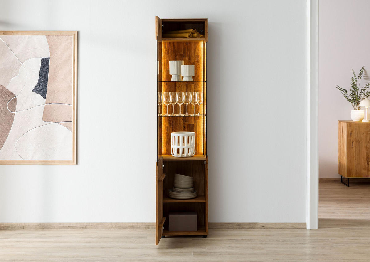 VITRINE Wildeiche 45x38x200 natur geölt WIEN #231 - Naturfarben, Holz (45/200/38cm) - Massivmoebel24