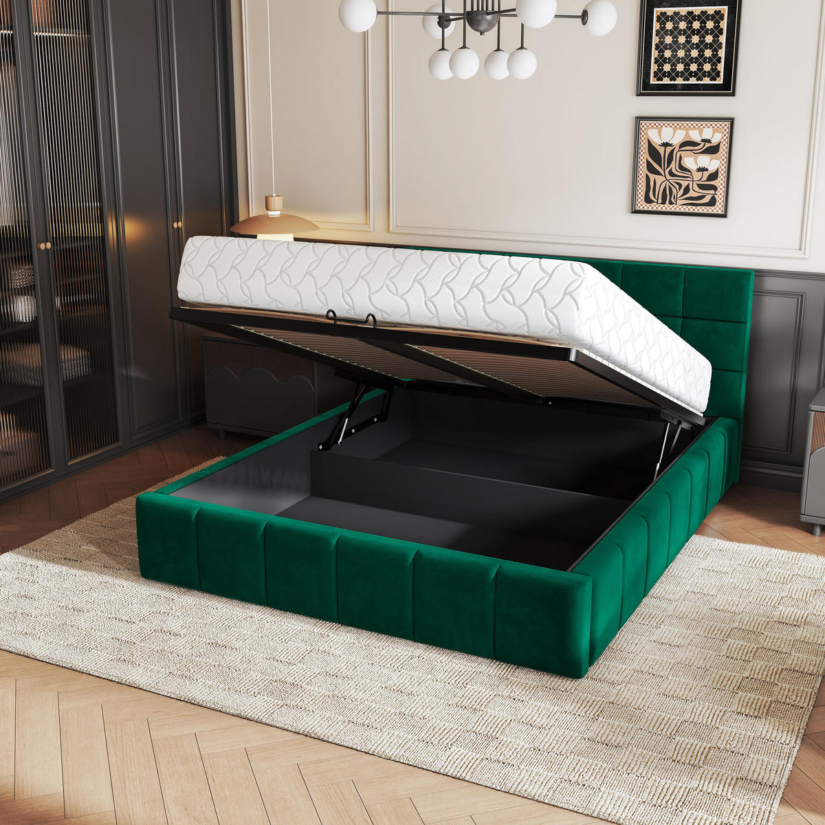 POLSTERBETT VERTO 160x200 cm mit Bettkästen - Grün - Grün, Holz (160/200cm) - MASSENO