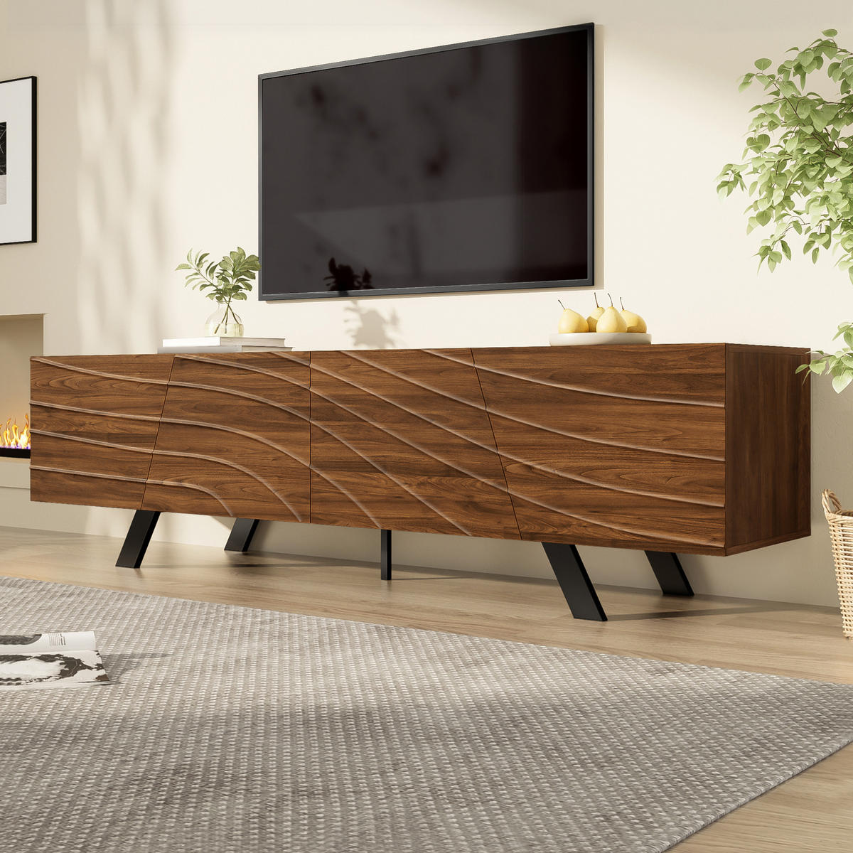 TV-SCHRANK in Walnuss-Look mit Wellenfront und Eisenbeinen 160/39/50.5 cm - Walnussfarben, Holzwerkstoff (160/50.5/39cm) - Redom