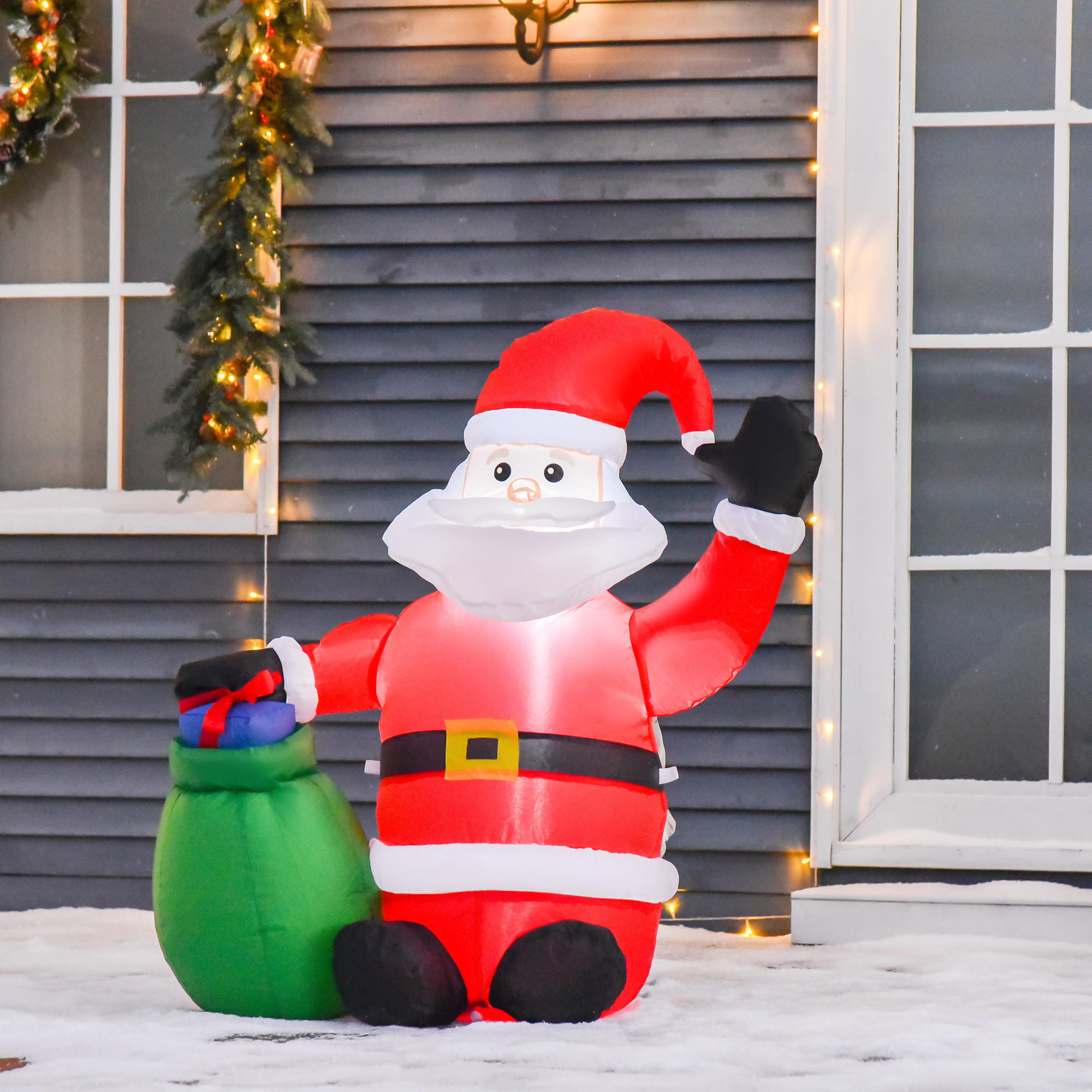 HOMCOM Aufblasbar Weihnachtsmann Schneemann Weihnachtsdeko LED Beleuchtet - Rot, Kunststoff (45/120/70cm) - HOMCOM