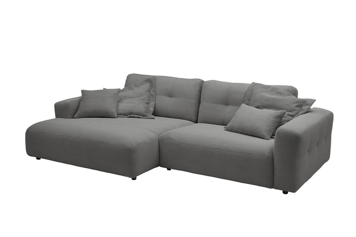 ECKSOFA XL MIKA Grau Cord - Schwarz/Grau, Kunststoff/Textil (296/167cm) - KAWOLA