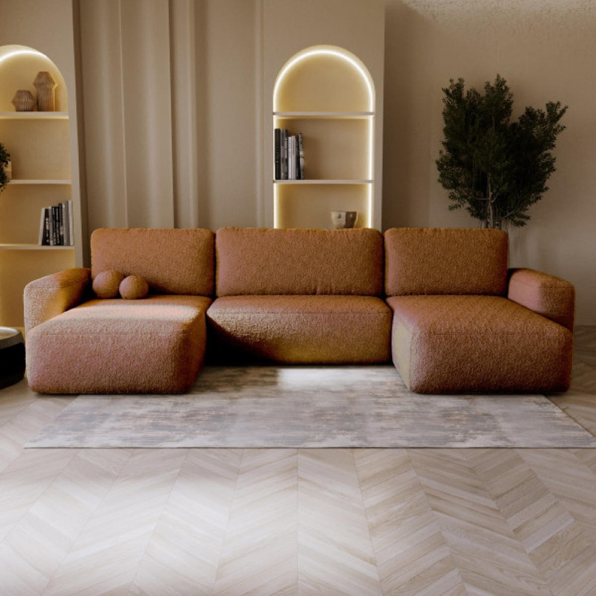 ECKSOFA Ceglasty U ILO Mit Bettkasten Und Schlaffunktion - Orange, Textil (374/177cm) - Sepro Meble