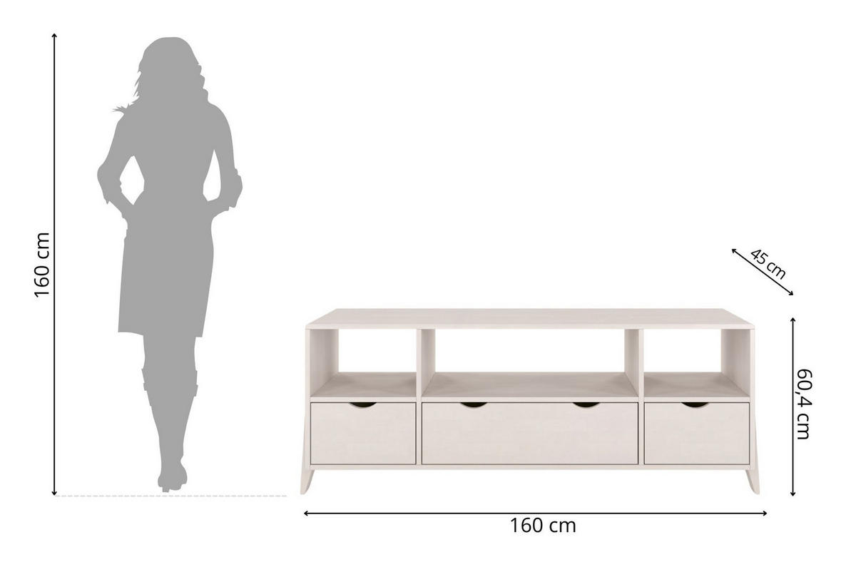 MASSIVHOLZ-TV-SCHRANK Gdynia, Buche - lackiert, Weiß - Weiß, Holz/Buchenholz (160/60.4/45cm) - Visby