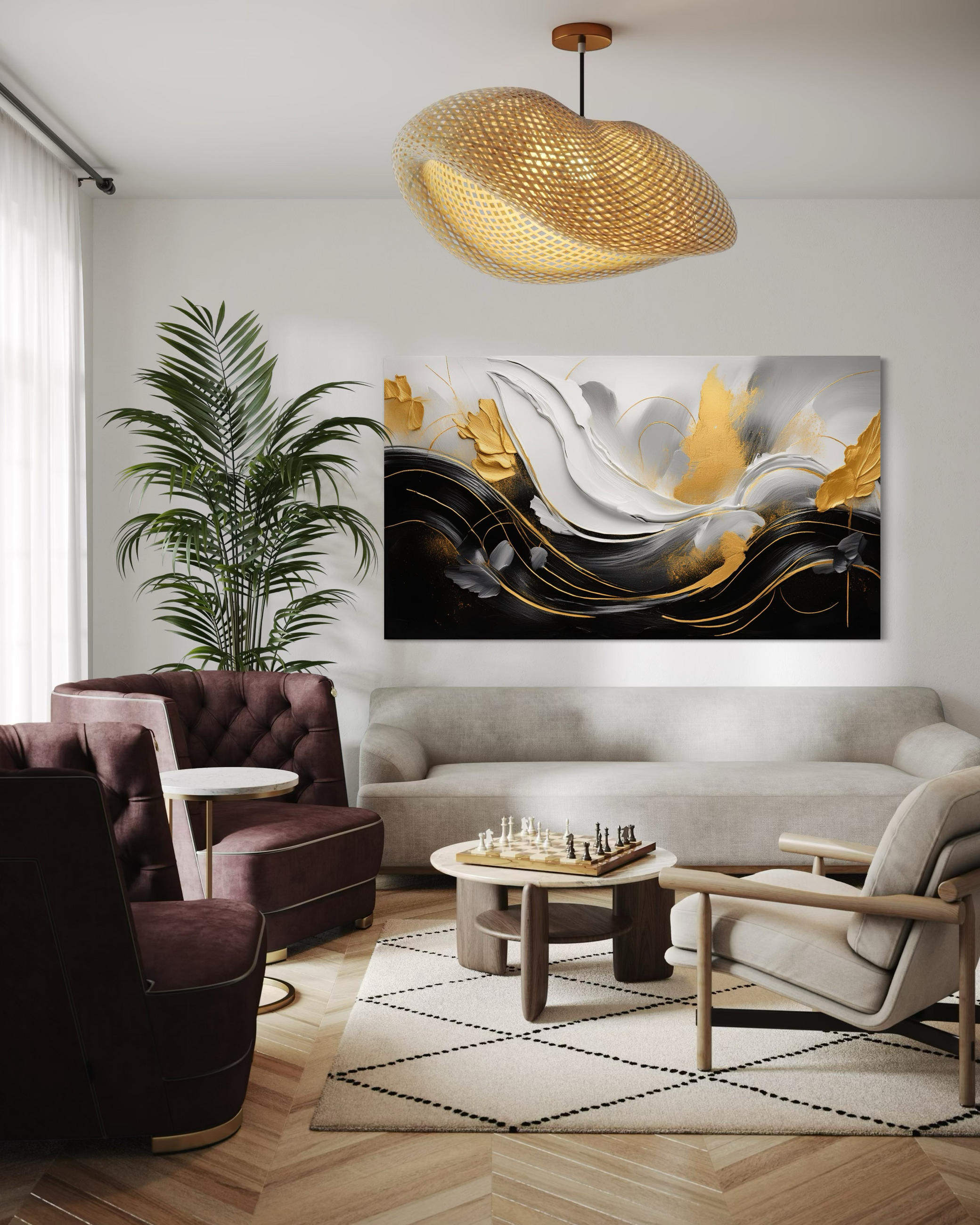 WANDBILD wellen 3d abstraktion - Goldfarben, Textil (60/40cm) - Feeby