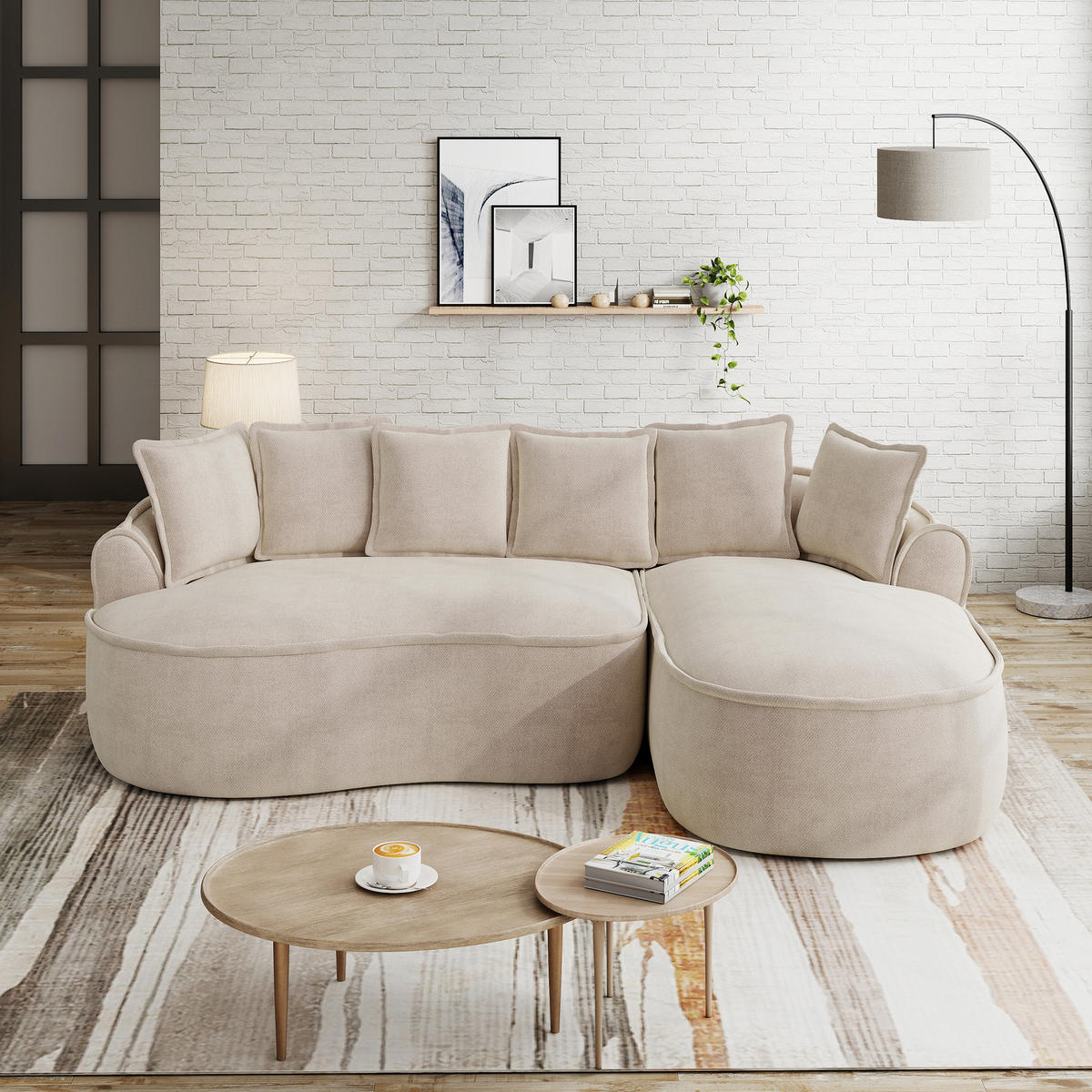 3-SITZER Sofa 252x164x67 cm aus Chenille-Stoff rahmenlos ohne Montage, hellbraun - Hellbraun, Textil (164/67/252cm)