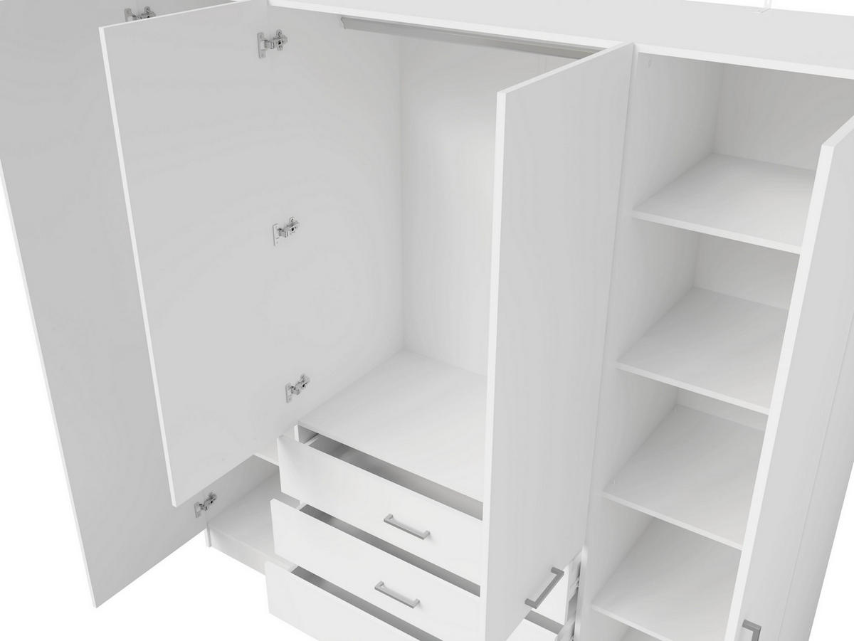 DREHTÜRENSCHRANK NEVARIS 200/200,5/58cm 4-türig mit Spiegel Weiß - Weiß, Holzwerkstoff (200/200.5/58cm) - MASSENO