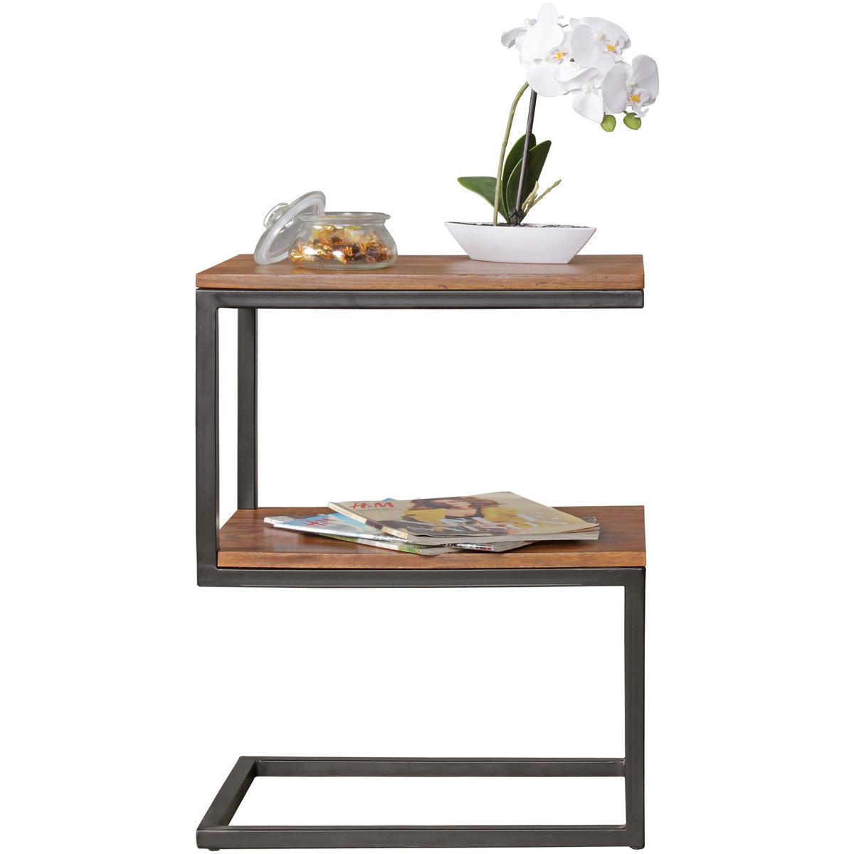 BEISTELLTISCH Massivholz S-Design Metallgestell Ablageflächen INDI, Braun 45x30x60 cm - Schwarz/Braun, Holz/Metall (30/45/60cm) - KADIMA DESIGN