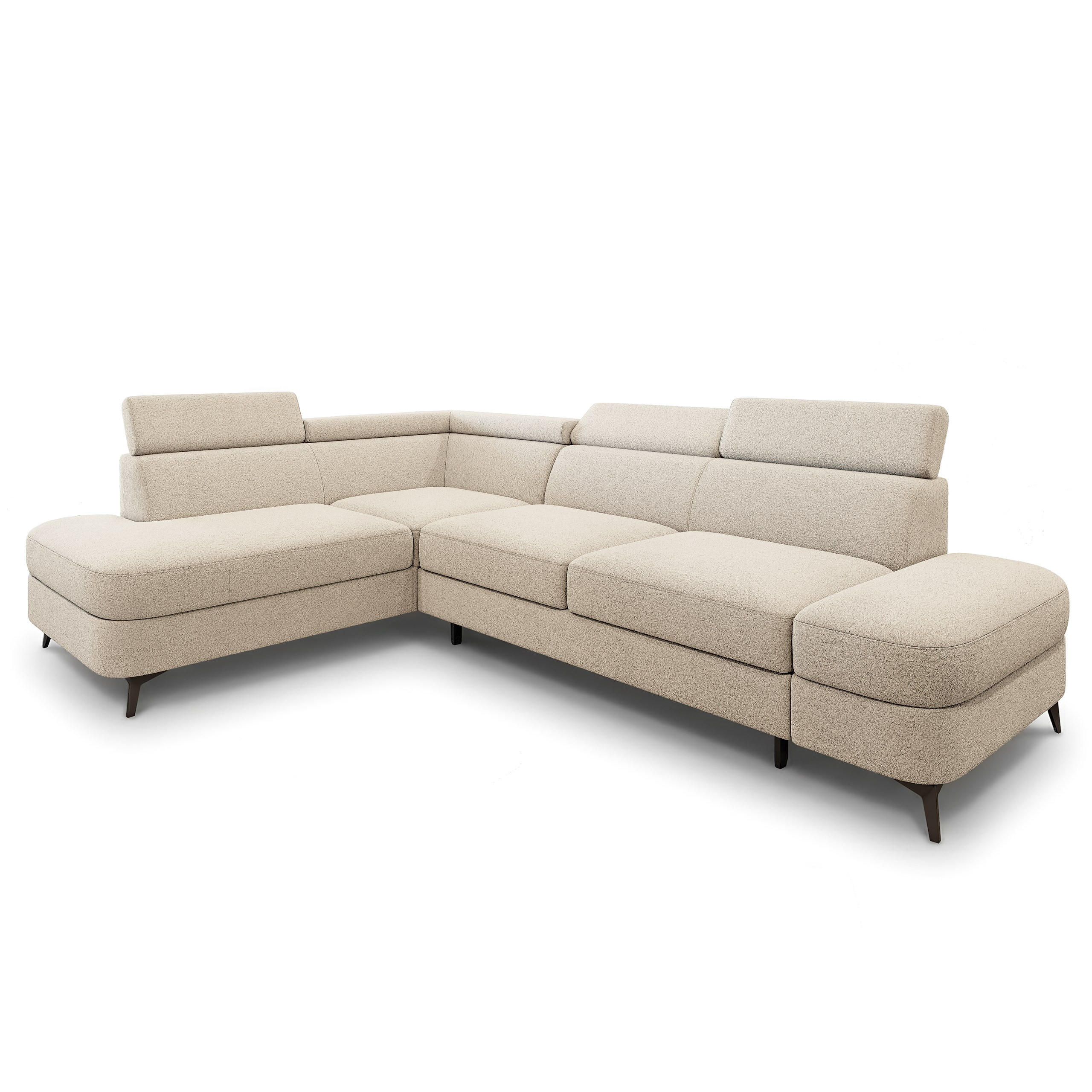 ECKSOFA AVISE Q L-S Creme Boucle-Stoff mit Schlaffunktion - Creme, Holzwerkstoff/Textil (268/195cm) - MASSENO