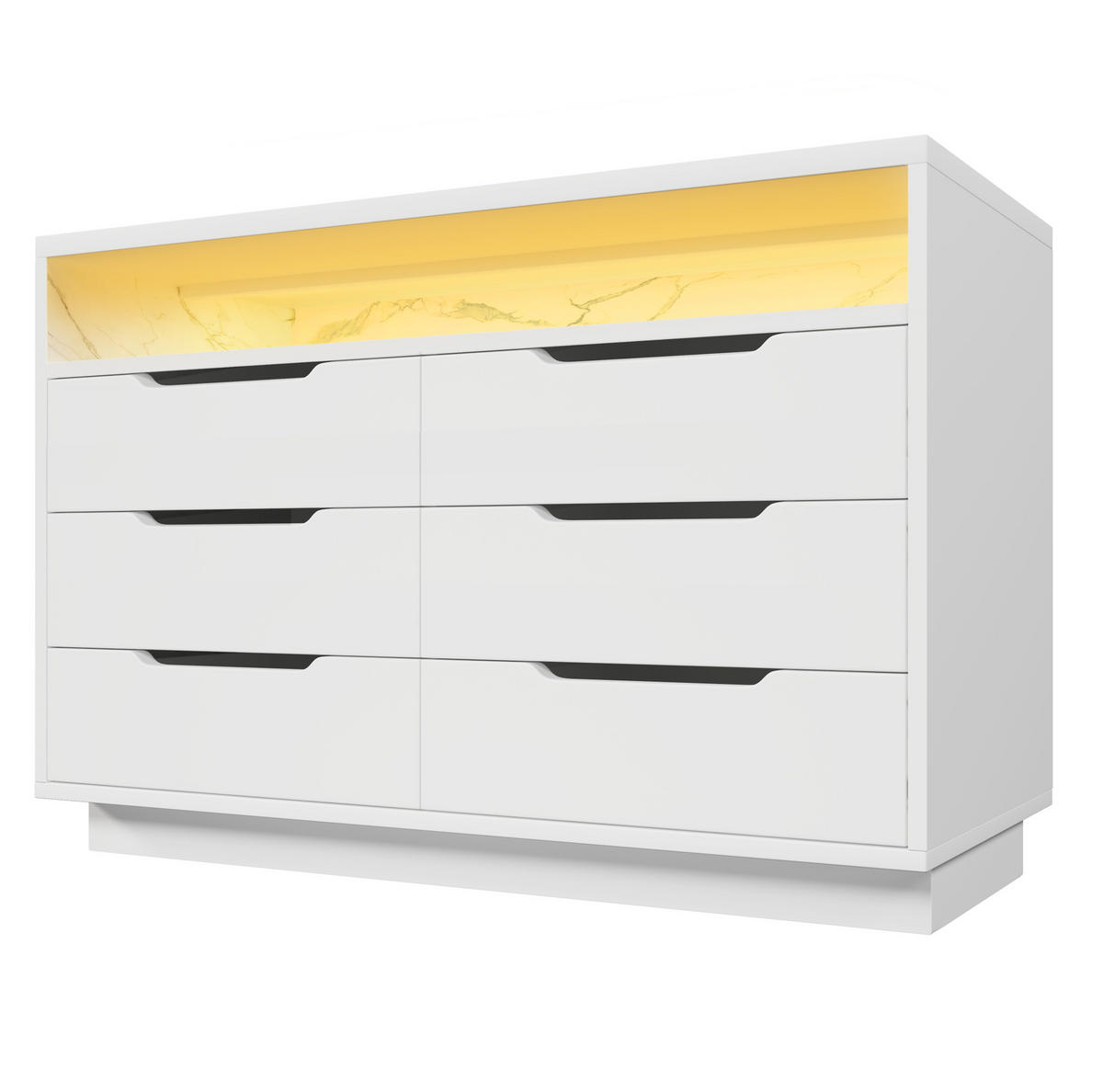 SIDEBOARD aus Spanplatte 40x120x85 cm Weiß mit LED-Beleuchtung, 6 Schubladen und offenem Fach - Weiß, Holzwerkstoff (120/85/40cm) - Modfu