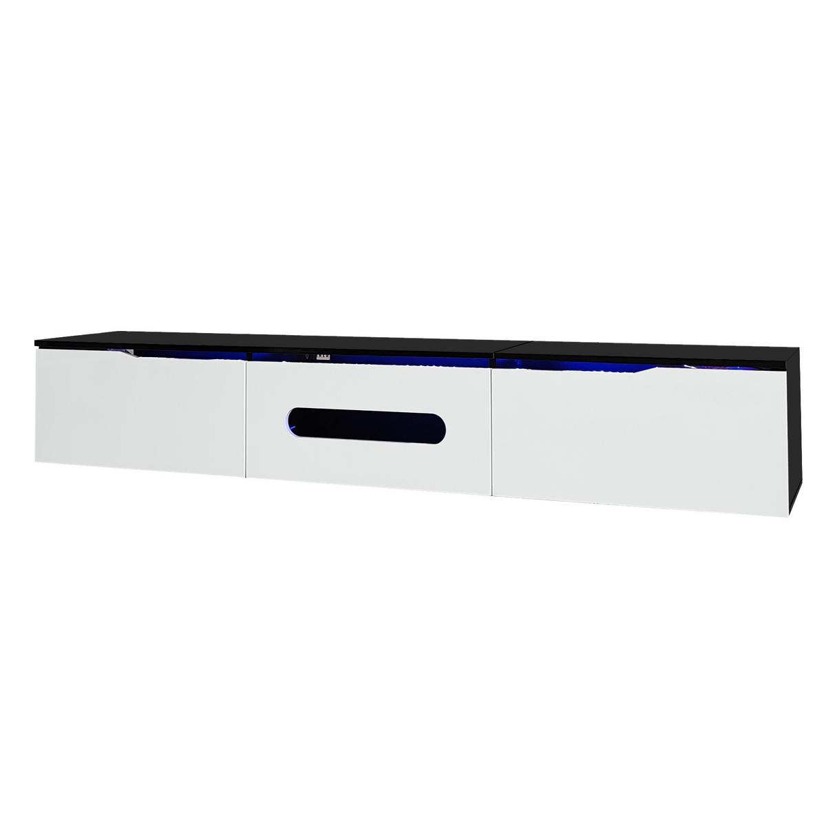 LOWBOARD 180/35/30 cm aus MDF und Spanplatte mit LED-Beleuchtung Schwarz/Weiß - Schwarz, Holzwerkstoff (180/30/35cm) - Modenvie