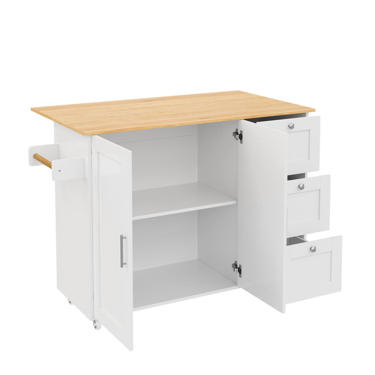 KÜCHENINSEL 135/44/90 cm Weiß/Natur aus MDF mit klappbarer Arbeitsplatte - Weiß, Holzwerkstoff (135/90/44cm) - OKWISH