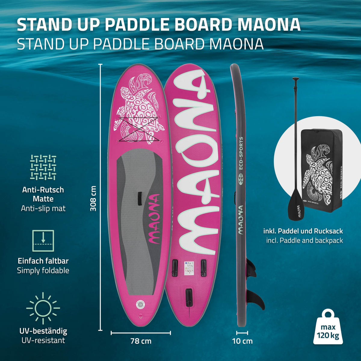 STAND UP PADDLE BOARD Maona Grau - Grau, Kunststoff (308/78/10cm) - ECD-Germany