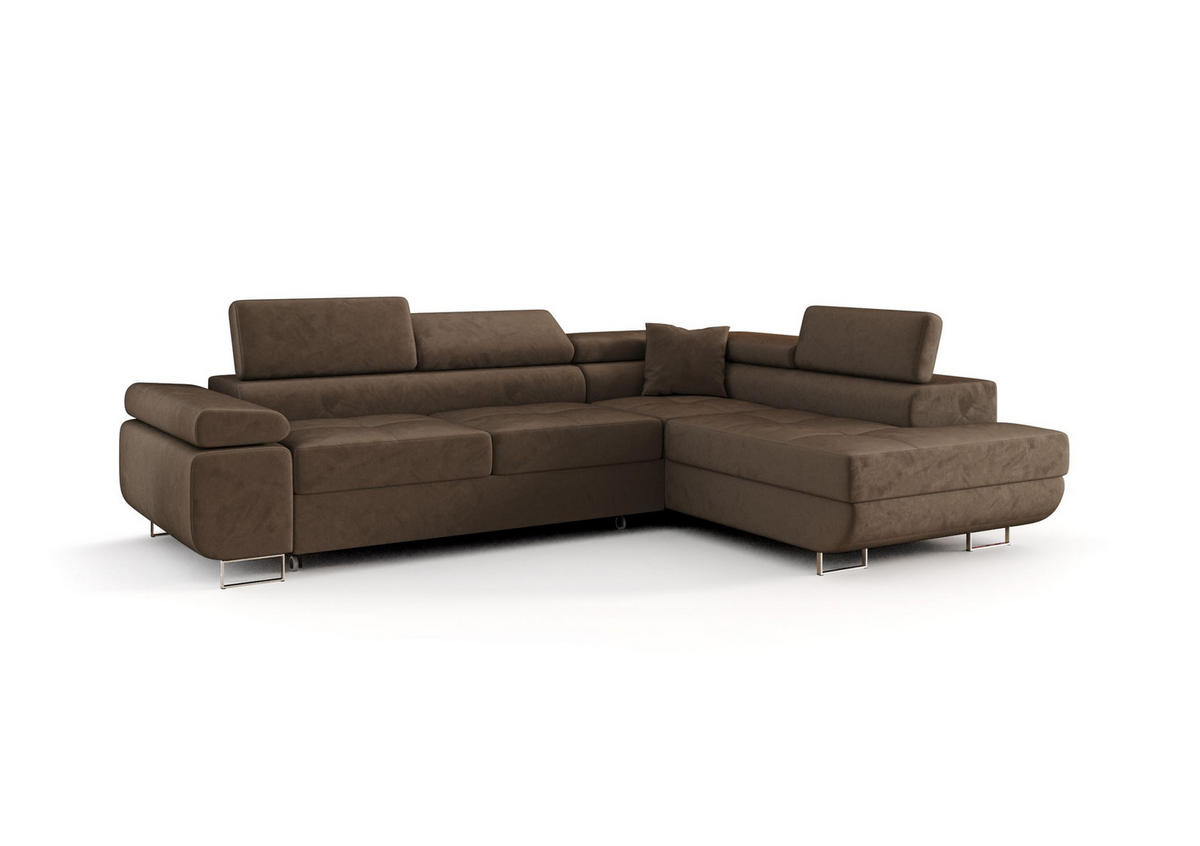 ECKSOFA EMILY mit Schlaffunktion Monolith 09 Rechts - Braun, Textil (275/200cm) - Bedante
