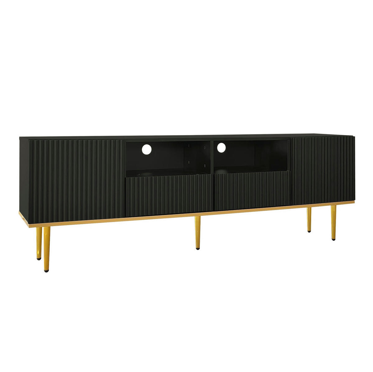 TV-SCHRANK aus Spanplatte 165x36x55 cm Schwarz mit 2 Schubladen, 2 Fächern und griffloser Push-to-Open-Öffnung - Schwarz, Holzwerkstoff (165/55/36cm) - Modfu