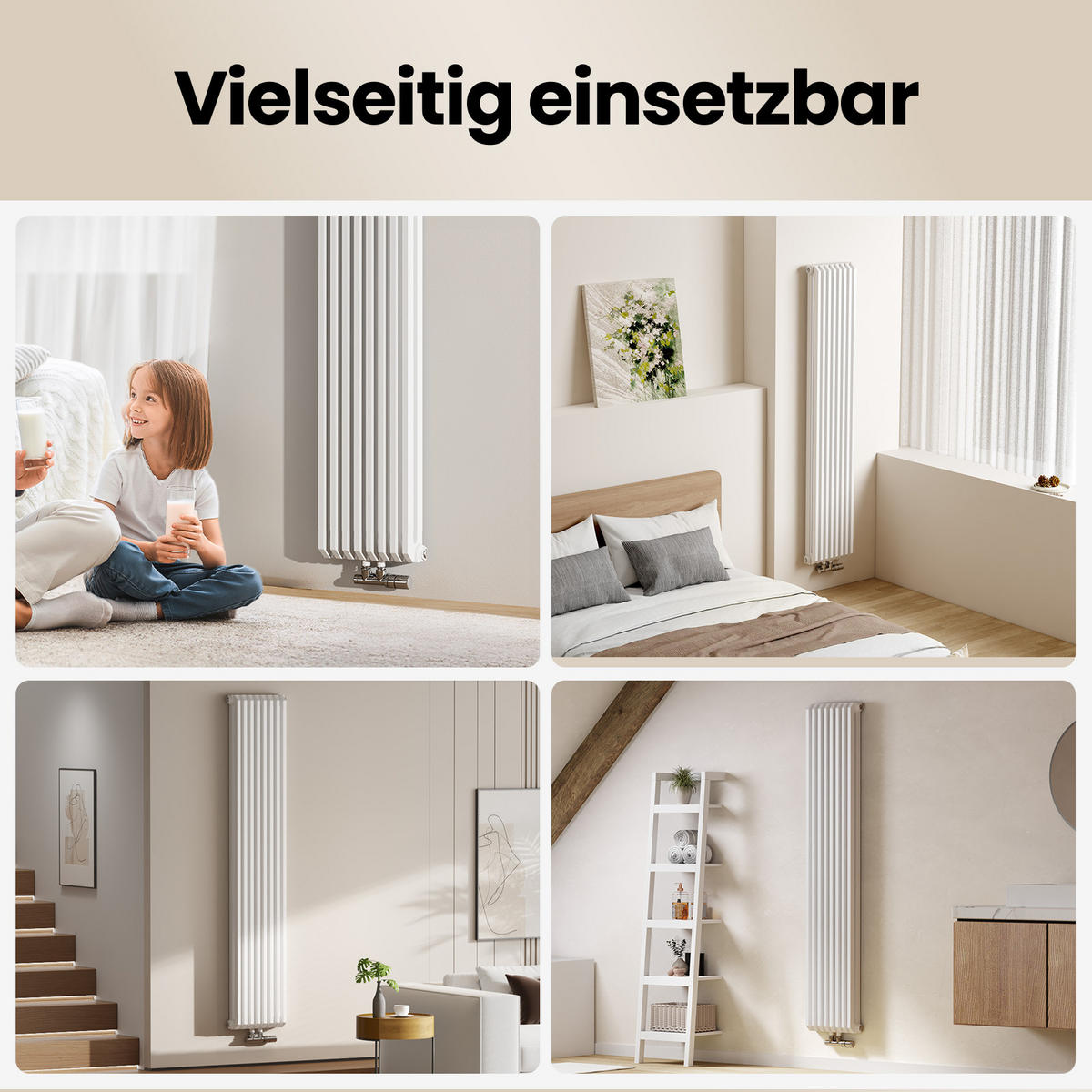 HEIZKÖRPER D-Profil Vertikal Mittelanschluss Glänzend Weiß 180/34,8 cm - Weiß, Metall (35/180/10cm) - EMKE