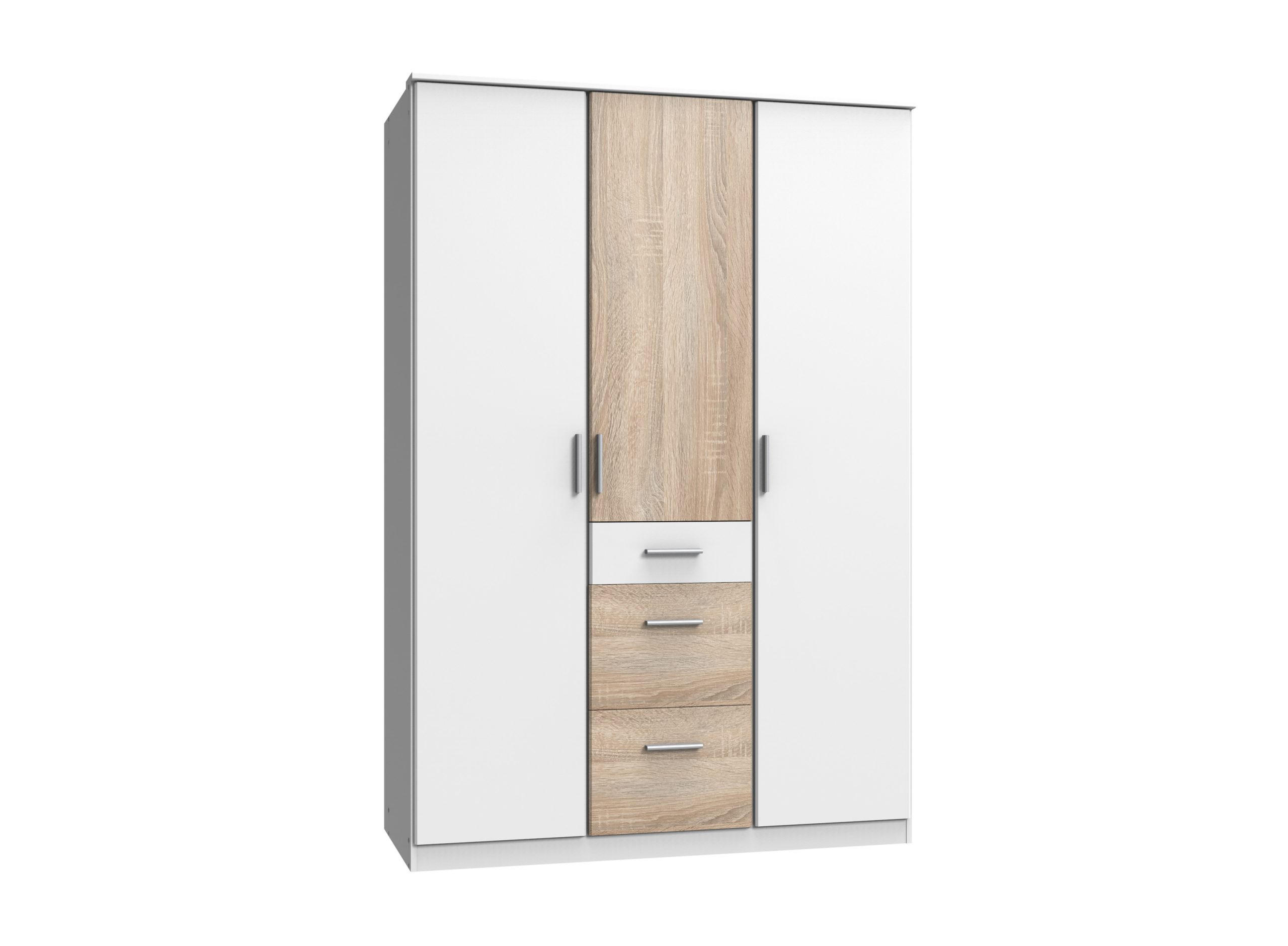 KLEIDERSCHRANK Joker in Weiß Eiche Sägerau - Drehtürenschrank 3 türig - Weiß, Holzwerkstoff (135/199/58cm)