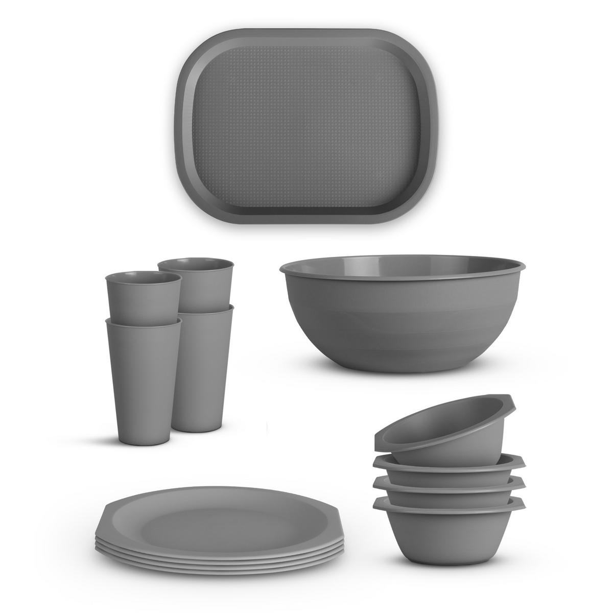 KOMBISERVICE Kunststoff Grau 14-teilig 4 Personen - Grau, Kunststoff (27/10/37cm)