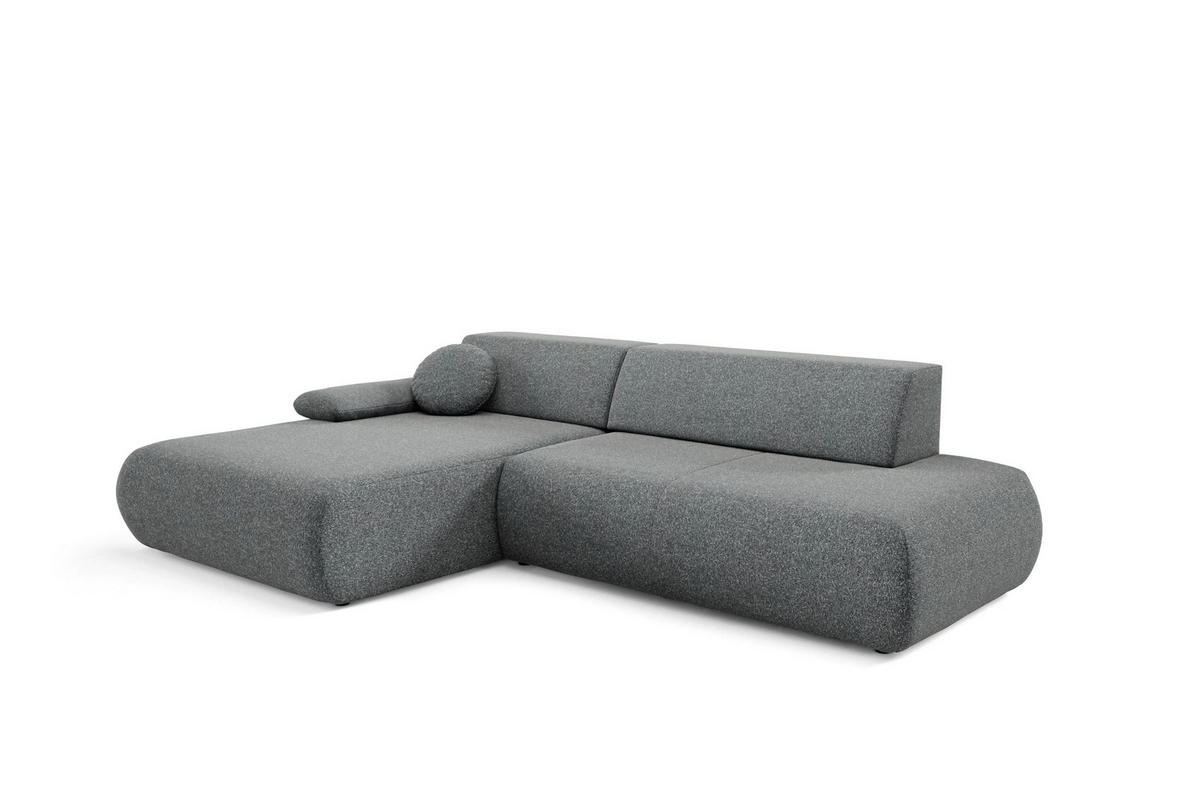 ECKSOFA DELTA L-S Grau Geflochtener Stoff mit Schlaffunktion - Grau, Holz (286/173.5cm) - MASSENO