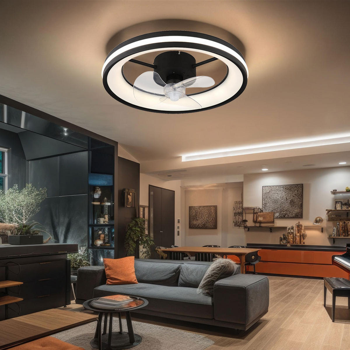 LED DECKENLEUCHTE Ventilator Metall Schwarz - Schwarz, Metall (49.5/49.5/15cm) - Globo Lighting