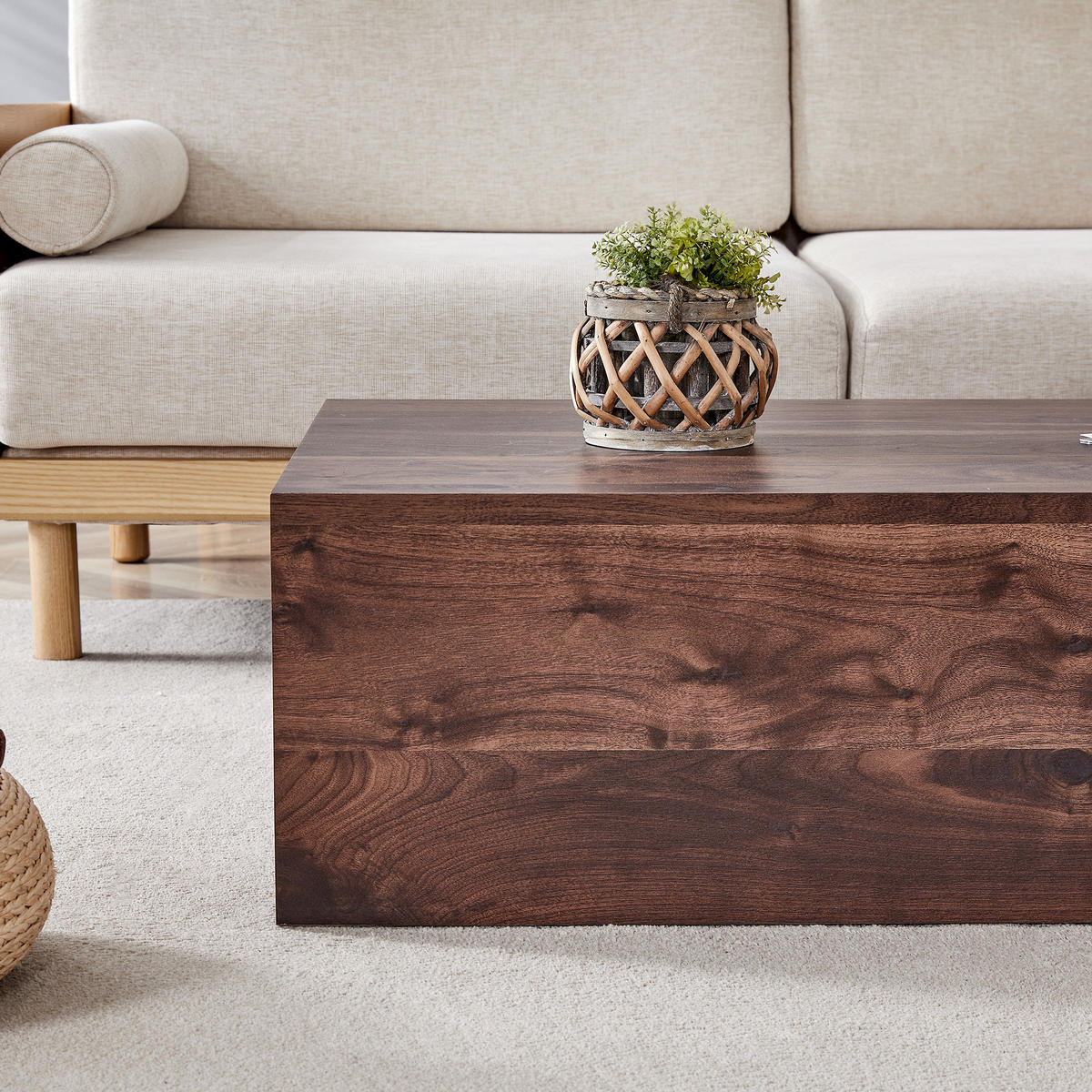 COUCHTISCH 90/50/30 cm walnussfarben aus Holzwerkstoff mit rutschfesten Silikonfüßen - Walnussfarben, Holzwerkstoff (90/50/30cm) - OKWISH