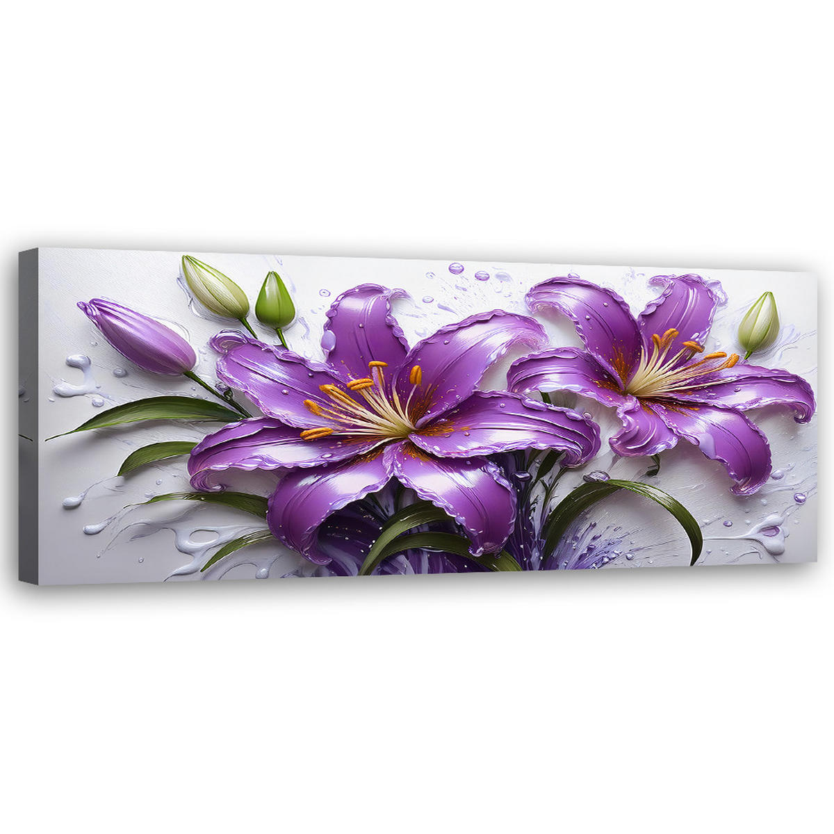 WANDBILD blumen lila lilien wassertropfen - Lila, Textil (90/30cm) - Feeby