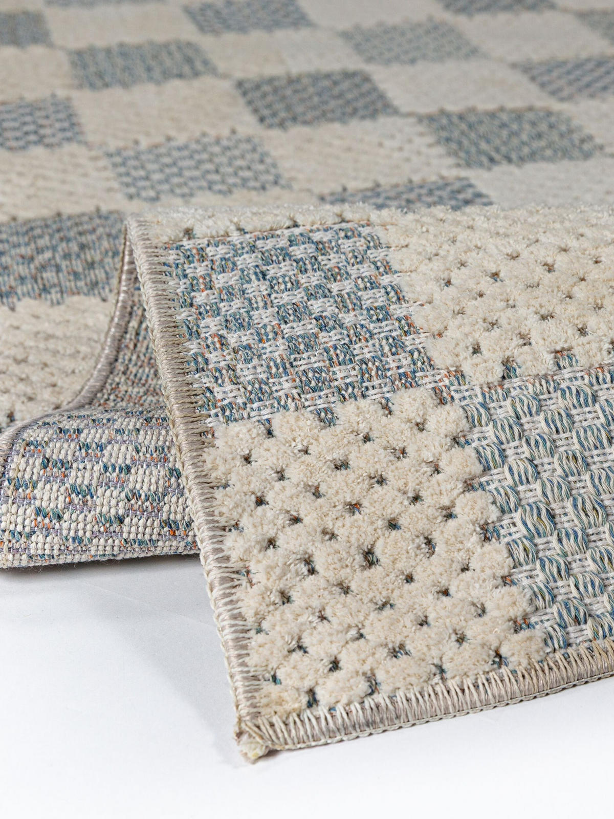 BAUMWOLLTEPPICH waschbar AFTON, Schachbrettmuster, Natur-Blau, 155 x 230 cm - Beige, Textil (155/230cm) - KADIMA DESIGN