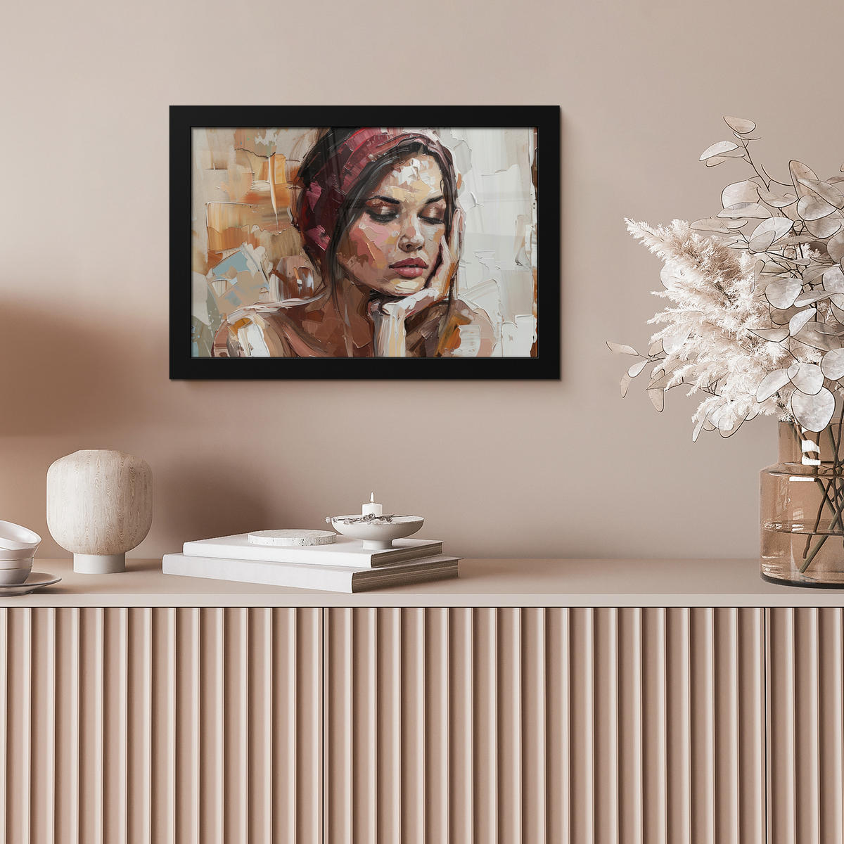 POSTER MIT RAHMEN Frau - Lackierung - Porträt - Modern 30x20 cm - Altrosa, Papier (30/20cm) - MuchoWow