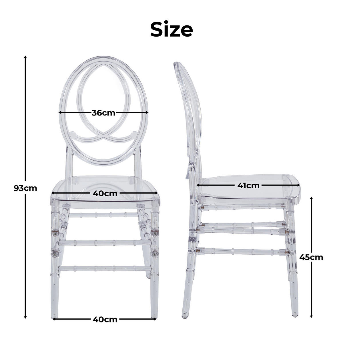 STUHL-SET DE-36419 4 Stück mit Kunststoffsitz Weiß - Transparent, Kunststoff (50/93/40cm) - ComfortXL