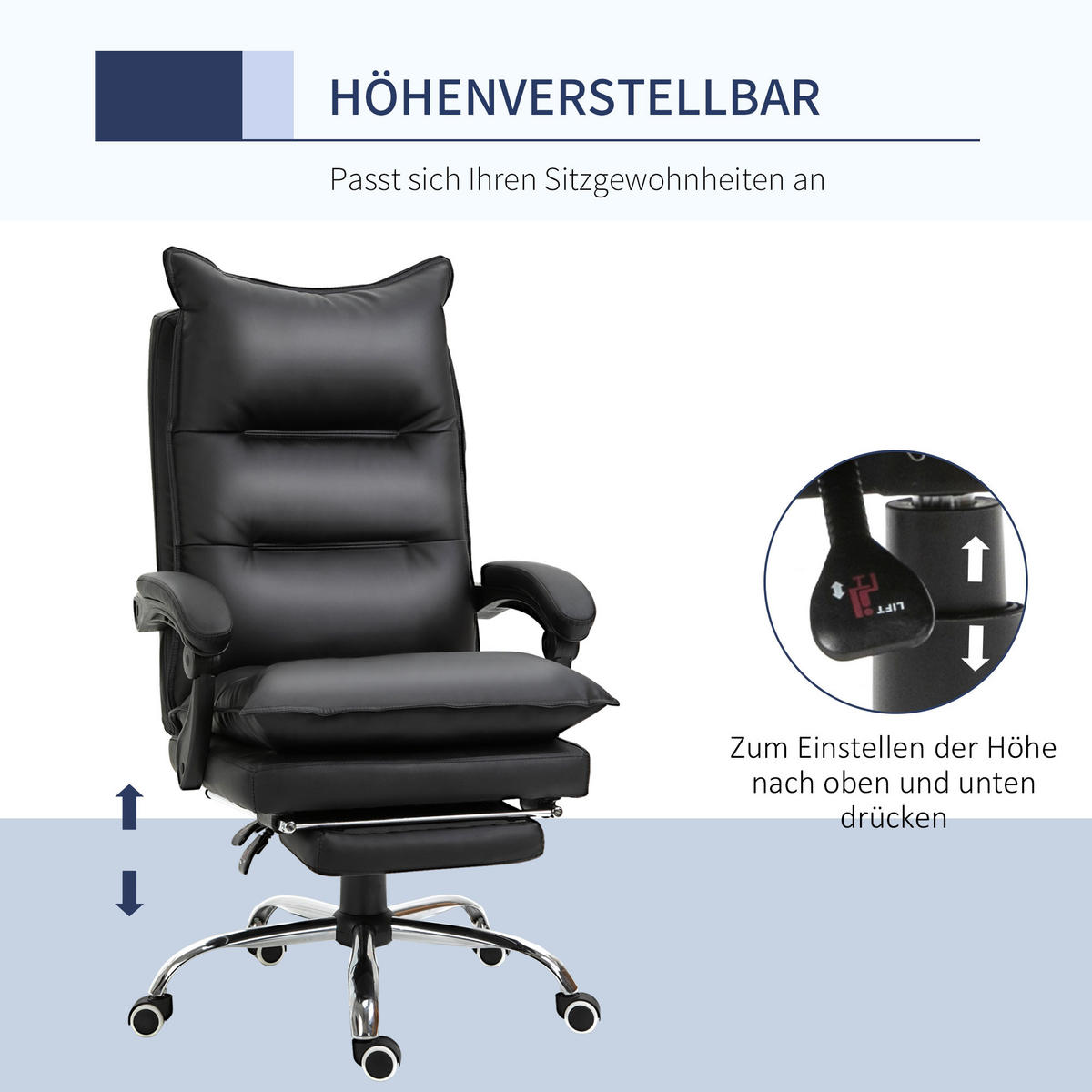 BÜROSTUHL, Kunstleder, Schwarz - Schwarz, Kunststoff (72/130/66cm) - Vinsetto