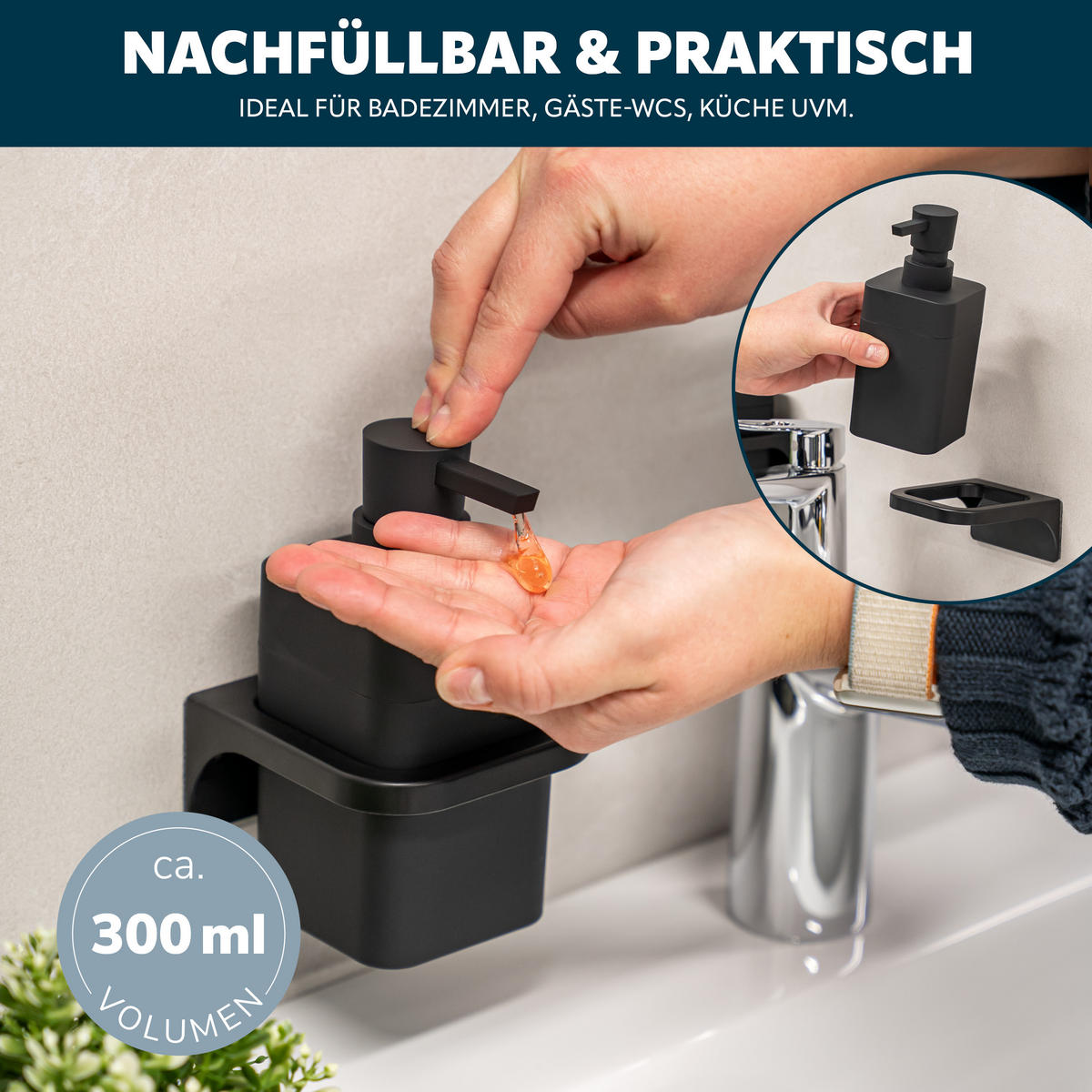 SEIFENSPENDER SAVONA Softtouch, schwarz, eckig - Schwarz, Kunststoff (9/15.5/10cm) - bremermann