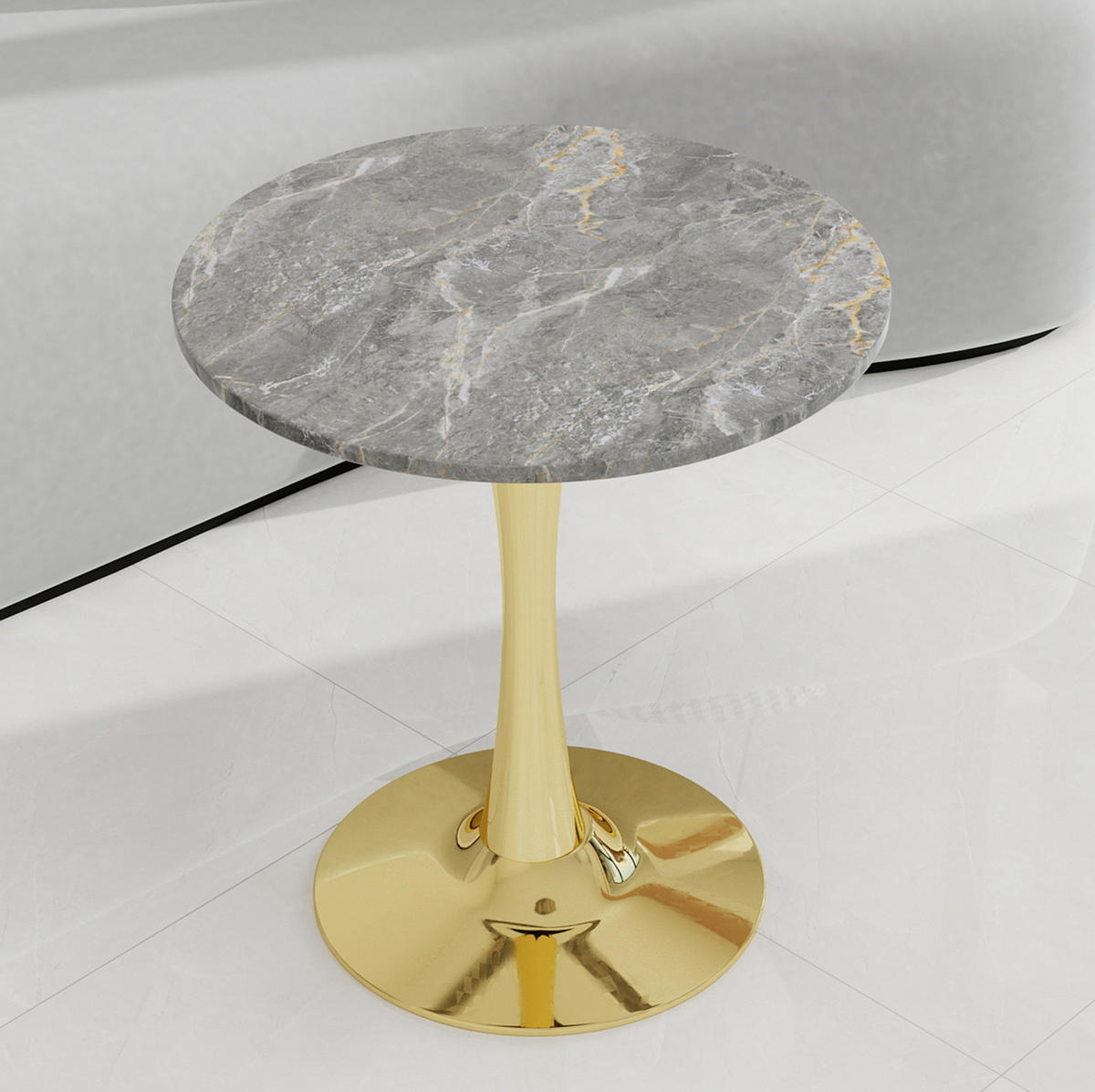 COUCHTISCH aus Kunstmarmor 70x70x72 cm Gold im modernen, runden Design - Goldfarben, Stein (70/70/72cm) - IVMEU