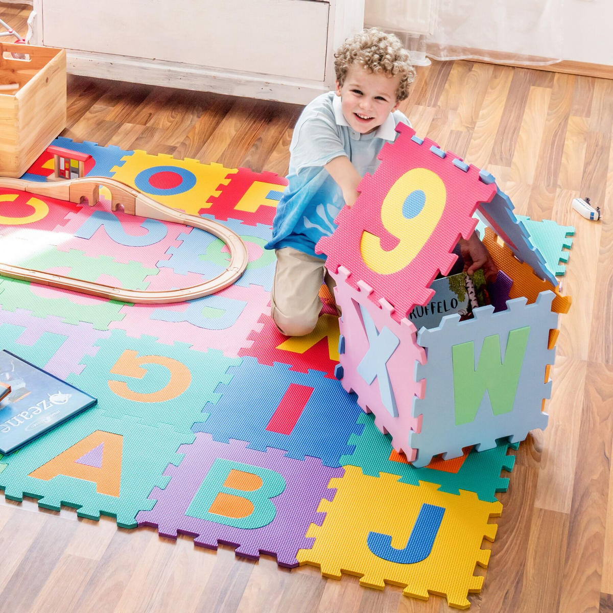 PUZZLEMATTE , Gesamtfläche: 3,6 m², jedes Teil 31,5 x 31,5 x 1 cm, bunt - Multicolor, Kunststoff (31.5/31.5cm) - tectake