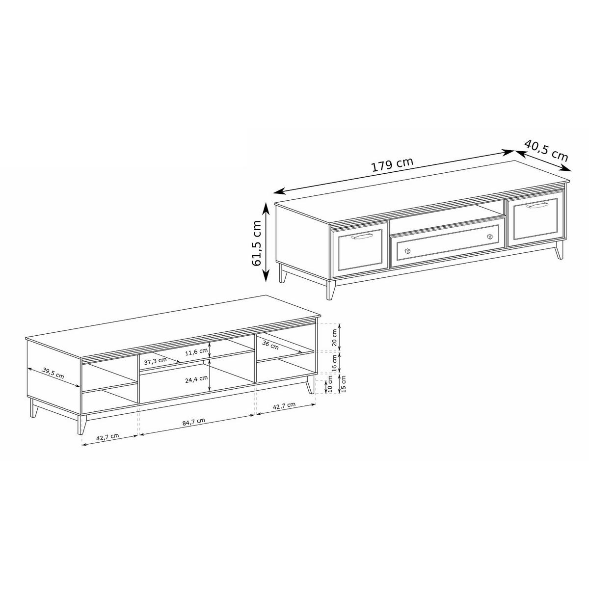 TV-LOWBOARD Windsor W-9 179 x 61,5 x 40,5 cm Kaschmir - Kaschmir/Eichefarben, Eichenholz/Holzwerkstoff (179/61.5/40.5cm) - Koseto