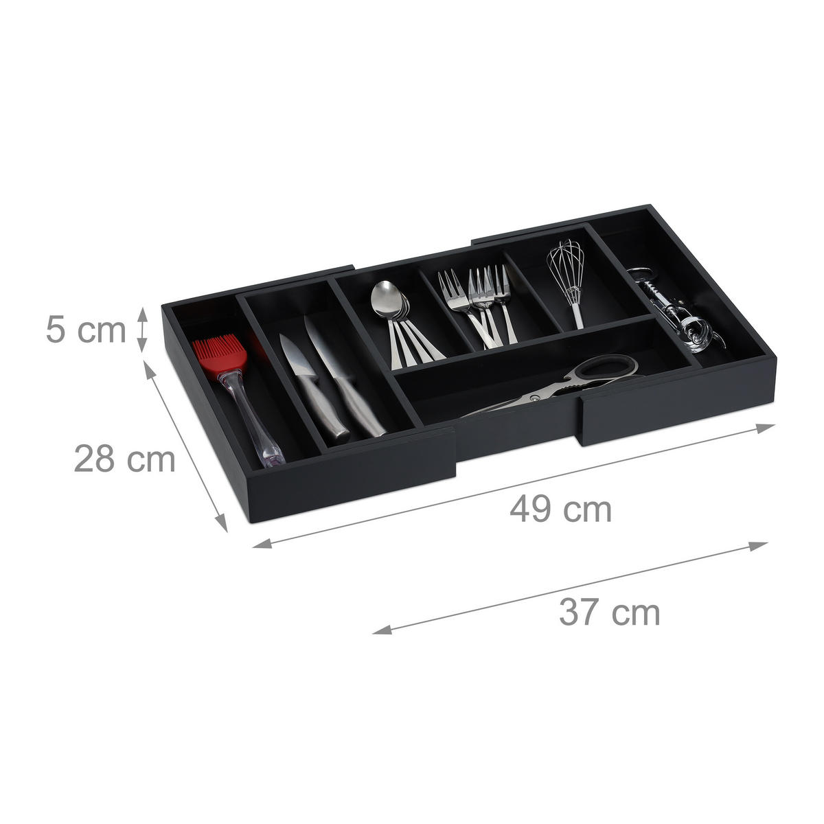 BESTECKKASTEN - Schwarz, Holz/Holzwerkstoff (49/5/28cm) - Relaxdays