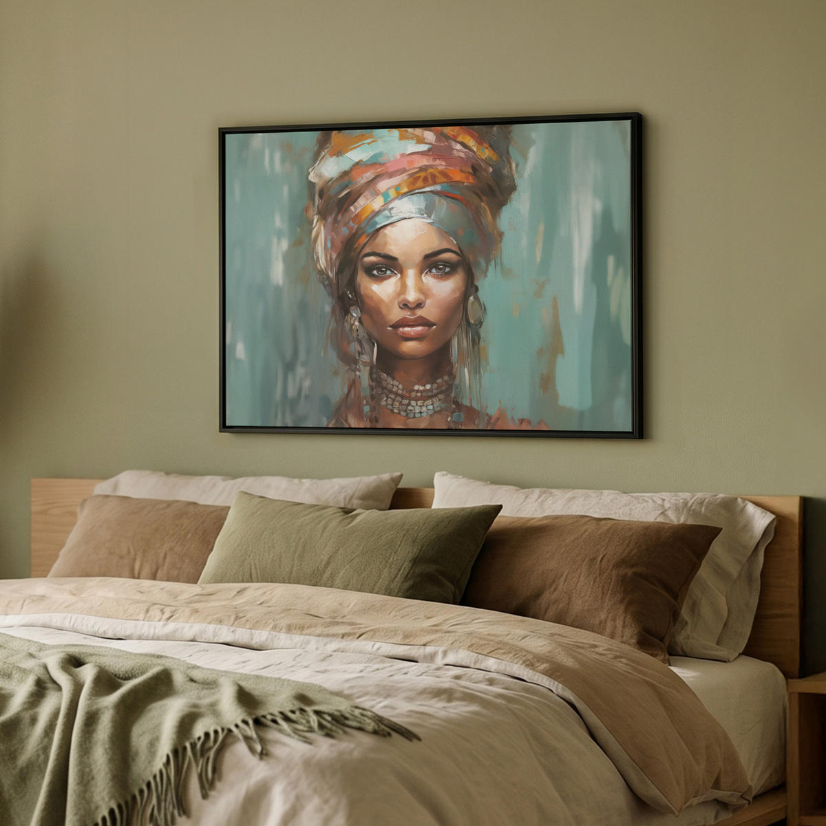 LEINWAND Bilder mit Rahmen - Frau - Kunst - Schmuck - Porträt - 70x50 - Blaugrau, Textil (70/50cm) - MuchoWow