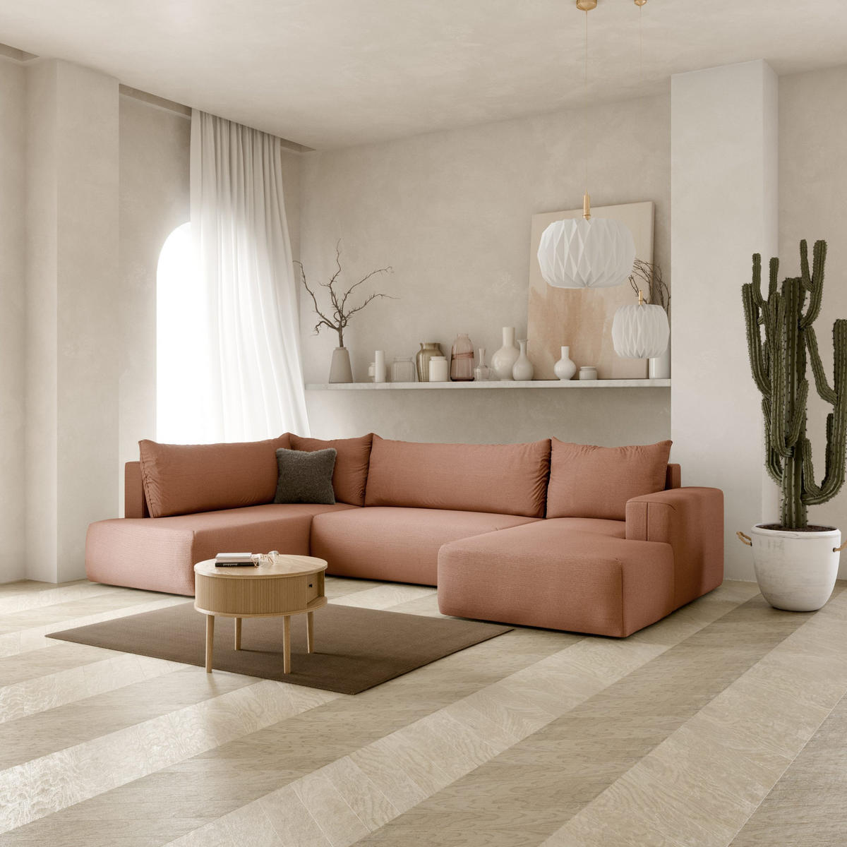 ECKSOFA aus Polyester Revolto U XL 8 Sitzer, Orange (Aragon 56) - Orange, Textil (335/200cm) - Meblito