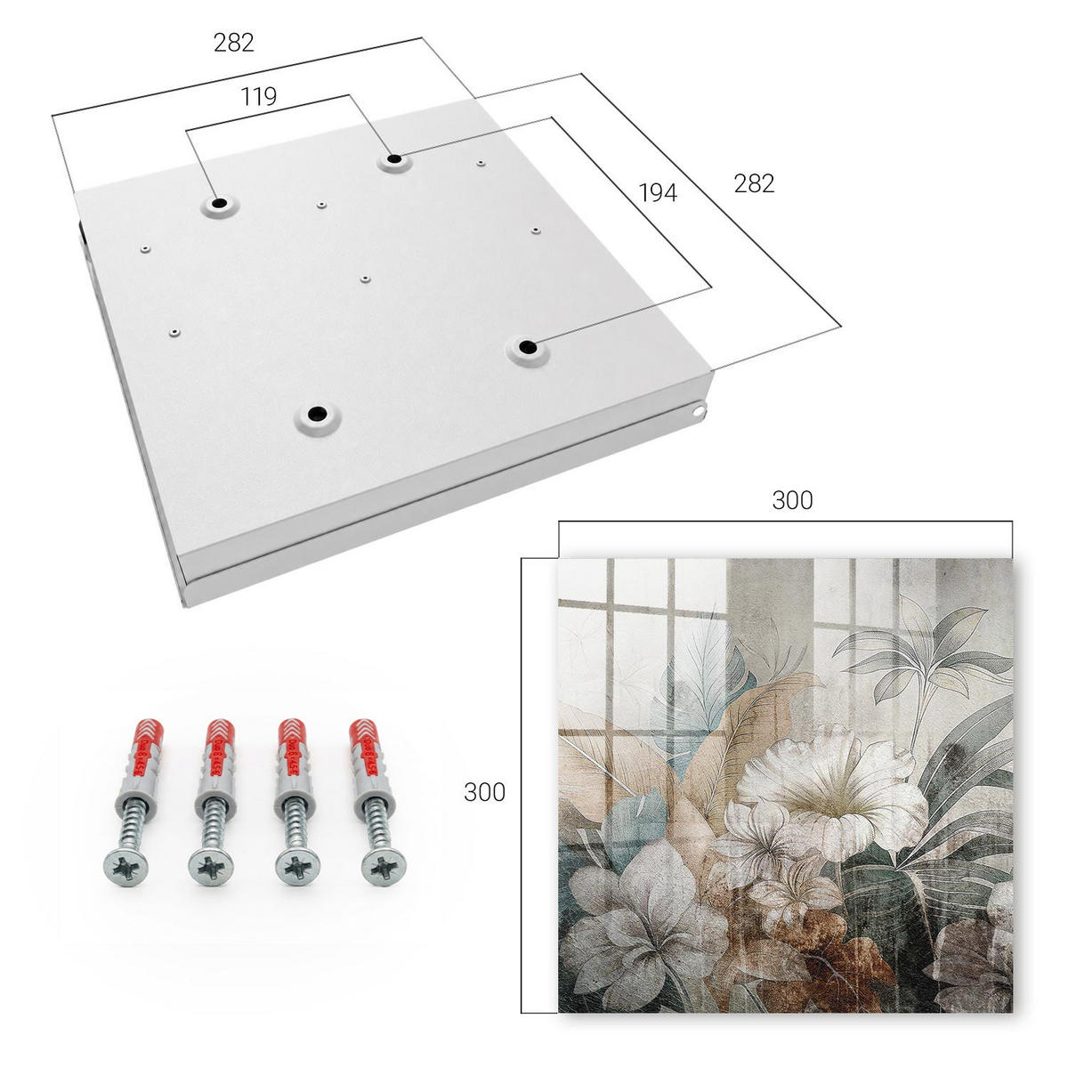 SCHLÜSSELBOX Weiß 30x30 cm – Türöffnung nach rechts - Blumen Natur - Beige, Metall (30/30/5cm) - TULUP