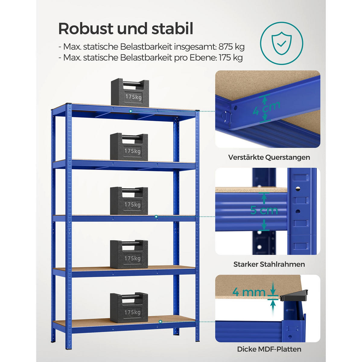 SCHWERLASTREGAL Cairo 2er-Set - Blau, Holzwerkstoff (120/200/60cm) - Hansiro