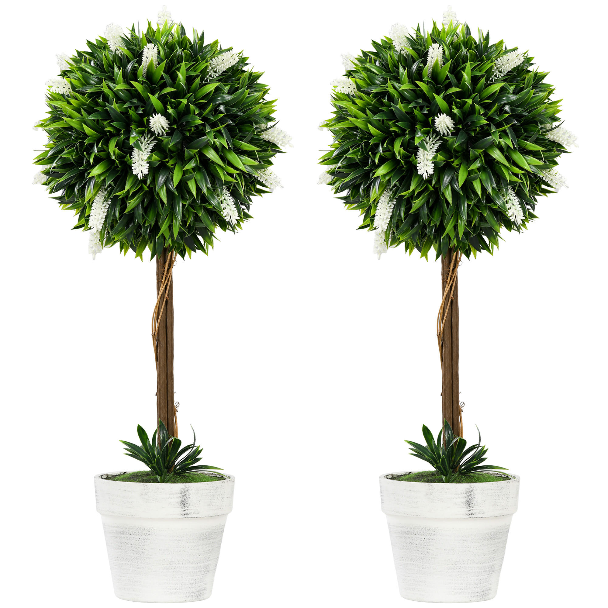KÜNSTLICHE LAVENDEL 2er-Set groß 60 cm Kunstpflanze - Weiß, Kunststoff (60cm) - HOMCOM