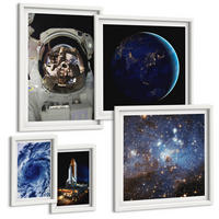 BILDER SET 5er Set - 50x50 cm & 20x30 cm & 40x60 cm Weißer Rahmen - Weltraum Erde Astronaut Rakete - Weiß, Kunststoff (40/60cm) - TULUP