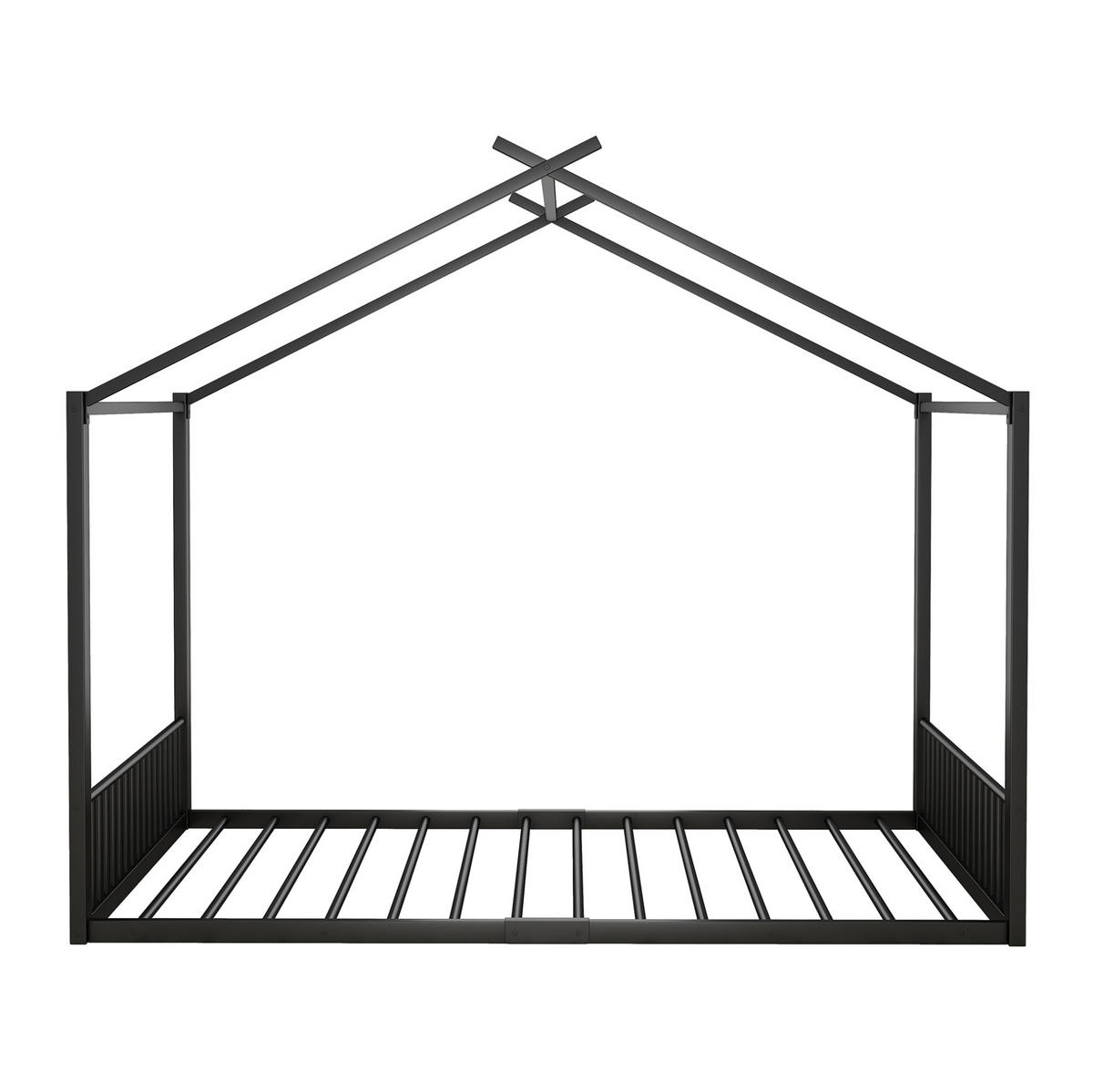 KINDERBETT aus Metall 140x200 cm Schwarz in Hausform mit 14 Lattenrosten - Schwarz, Metall (140/200cm) - IVMEU