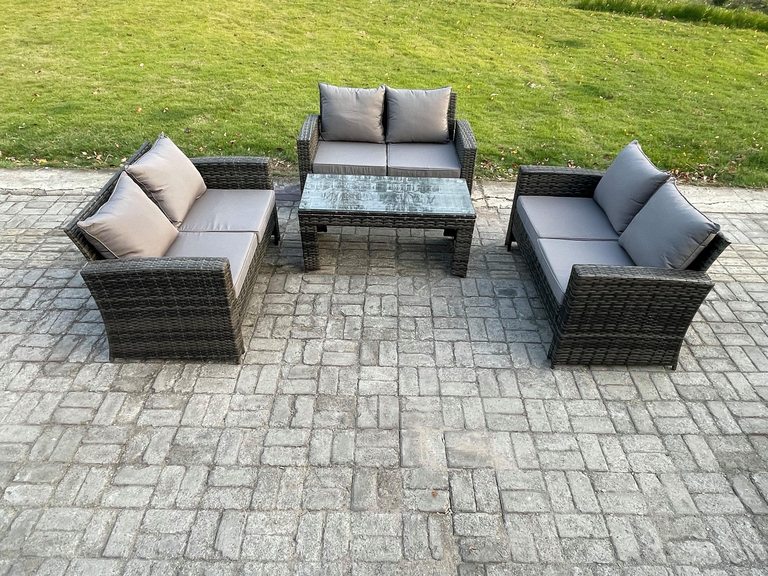 GARTENGARNITUR Polyrattan Dunkelgrau 6-Sitzer - Dunkelgrau, Metall - Fimous